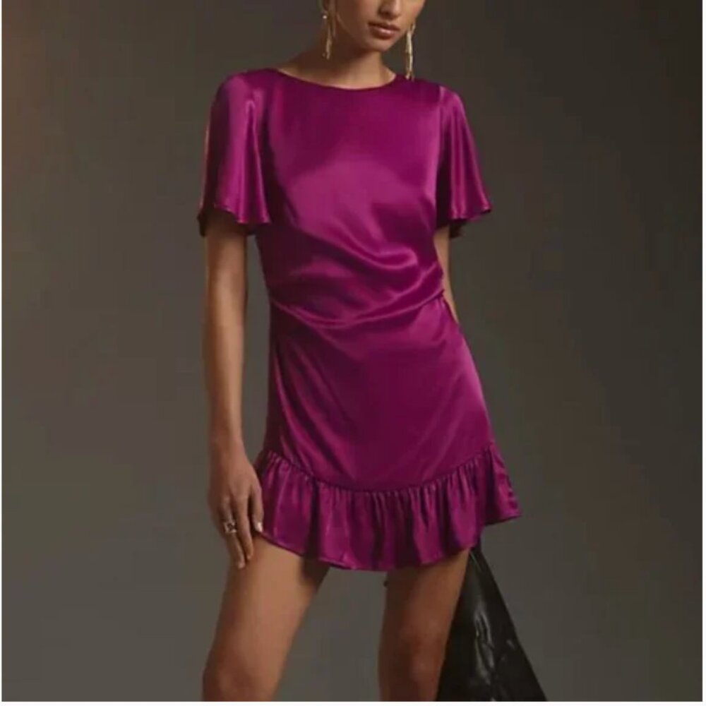 ⭐️ Ruffled Satin Boho Peasant Hipster Hippie Classy Romantic Chic Art Mini Dress